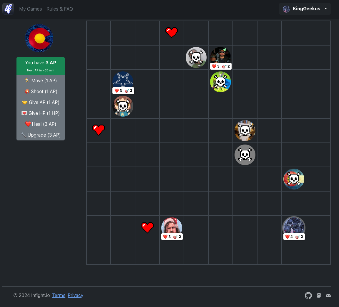 An infight.io game board