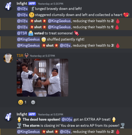 Screenshot of discord with Infight interactions